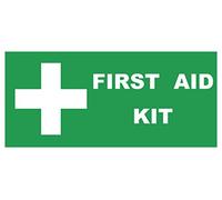 2 x First Aid - kit - Info Sign Removable Self Adhesive Waterproof Durable Vinyl Label Sticker 225mm x 106mm