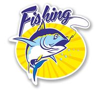 2 x Fishing Vinyl Sticker Bike Laptop Car Tool Box Fish Decal Dad Gift Fun #4709 (10cm x 10cm)
