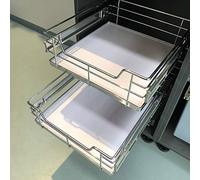 2 x FITTINGSCO Pull-Out Robust Solid Base Baskets Kitchen Base Larder Units Storage Organiser 300-600mm Soft Close Integration