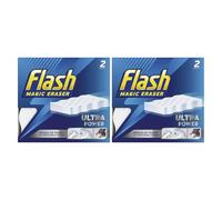 2 x Flash Ultra Power Magic Eraser Stubborn Stains & Mark Remover Multi-Functional Long Lasting Sponge Ideal for Comfort and Effortless Shine Home, Kitchen, Bathroom (Each Pack 2pcs)