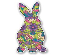 2 x Flower Rabbit Sticker Car Bike Laptop Helmet Animal Girls Pink Cute #6697 (6cm Wide x 10cm Tall)