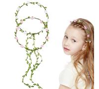 2 x Flower Wreath Hair Flower Crown Women Girls Boho Flowers Hair Band Flower Crown Headband Boho Flowers Hair Band Handmade Rose Leaf Hair Bands Wedding Party Birthday Headpiece
