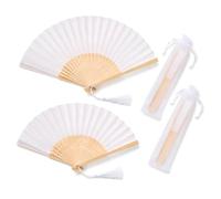 2 x Folding Fans with Silk Fringe, 21 x 15 cm, White Wedding Fan, with Fabrics, Pocket/Foldable, Amazon Fan for Dance, Party, Wedding Gift, DIY, Home Decoration