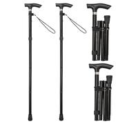 2 x Folding Walking Sticks for Men and Women - Adjustable Height 82cm to 92cm - Lightweight Collapsible Aluminium Cane - Travel Friendly Walking Stick with Non-Slip Feet & Ergonomic Handle - Black
