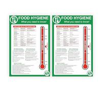 2 x Food Hygiene Posters for Kitchen 297x210mm (A4 x 2) Self-Adhesive Glossy and Wipeable Vinyl Food Safety Signs for Restaurant/Hotel Kitchen/Health and Safety Signs for Food Temperature Control