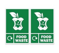 2 x Food Waste Vinyl Labels - Permanent Self-Adhesive Stickers for Outdoor & Indoor Use, Durable Weatherproof Bin Signs