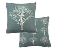 2 X Forest Trees Duck Egg Blue White 100% Cotton Piped Cushion Cover 17" - 43CM