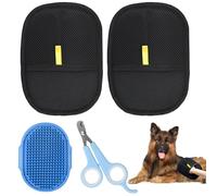 2 x Fur Magnet Glove Cat Hair Pet Hair Remover Glove Fur Magnetic Glove Antistatic Reusable for Cats, Dogs, Clothes, Furniture, Sofa with 1 Dog Brush 1 Claw Scissors Cats