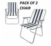 2 X Garden Patio Folding Striped Deck Picnic Camping Beach Bbq Party Chair Relax
