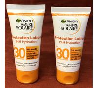 2 X Garnier Ambre Solaire 24 Hour Hydration Protection Lotion SPF30 Sun 50ml