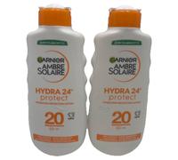 2 x Garnier Ambre Solaire Hydra 24H Protect SPF20 Sun Lotion / Shea Butter/200ml