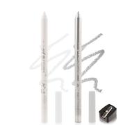 2 x Gel Eyeliner Waterproof, White Silver Smooth Cream Eyeliner with Sharpener, Durable Smudge-Proof, Highly Pigmented Matte Glitter Eye Brightener Pencil, Easy to Use, Makeup for Women 02+05