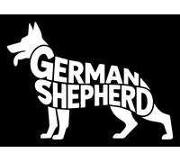 2 x German Shepherd Words Silhouette Fun Waterproof Sticker - Decals for Car Bumpers, Laptops, Mirrors, Windows - Gift for Dog Lovers (White, 10cm x 7cm (3.9" x 2.8"))