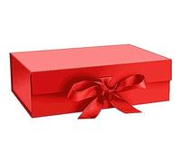 2 x Gift Boxes Red With Faux Silk Ribbon 315x260x105mm For Birthday Party Anniversary Wedding Christening Vintage Magnetic Favour Box Gifts
