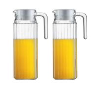 2 x Glass Fridge Door Jug Dispenser - 900ml Glass Water Jug with Lid - Clear Water Pitcher with Ribbed Glass Design & Handle - Non Drip Pouring Spot - Milk, Water, Juice, Pimms, Squash Jug.
