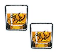 2 X Glass of Whisky with Ice Embroidered Patch - Iron-On Alcohol Themed Badge (6 x 6cm)