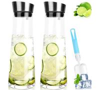 2 x glass water carafe, 1 litre glass carafe with lid, water bottle glass, water jug for home-made, drinks, iced tea, milk, coffee