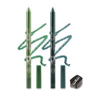 2 x Glitter Gel Eyeliner, Green Teal Metallic Shimmer Eyeliner Pen, Waterproof, Durable, Smudge-proof Eyeliner with Sharpener, Highly Pigmented Eyeshadow Pen, Easy to Use Makeup for Party 08+09
