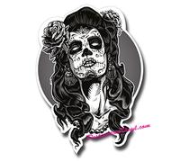 2 x Glossy Vinyl Stickers - Sugar Skull Face Lady Girl Zombie Laptop Decal #0110 (As shown.)