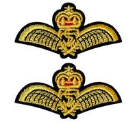 2 x Gold Crown with Wings Military Naval Pilot Badge - Embroidered Gold Iron On Patch (7.5 x 4cm) for Jackets, Uniforms, Flight Gear, Bags & Costume Decoration
