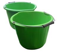 2 x - Green Builders Bucket Plastic 3 Gallon 14 Litre 14L Strong Water Mixing Storage DIY UK Made