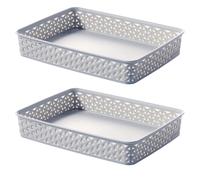 2 x Grey A4 Paper Tray Curver Basket Plastic Rattan Desk Organiser