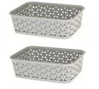 2 x Grey A6 Small Curver Nestable Plastic Rattan Storage Basket Tray