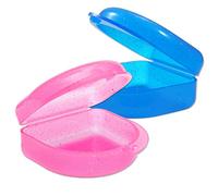 2 x Gum Shield Case - Mouthguard Box for Ortho Retainers, Sports Dental Appliances, Dentures & More (Glitter Blue & Glitter Pink)
