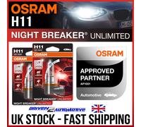 2 x H11 OSRAM NIGHT BREAKER UNLIMITED +110% Bright,+20% Whiter Light XENON LOOK