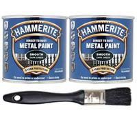 2 x Hammerite Smooth Dark Green 250ml Metal Paint & 1" Brush
