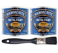 2 x Hammerite Smooth Yellow 250ml Metal Paint & 1" Brush