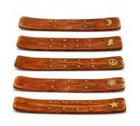 2 X Handmade Wooden Incense Holder Ash Catcher Tray for Incense Sticks - Decorative Agarbatti Burner with Brass Inlay Stars for Meditation Yoga Home Décor Aromatherapy