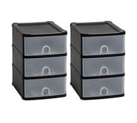2 x Handy 3 Tier Clear Drawer Storage Tower Unit Finger Pull Out Hole - Black