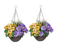 2 x Hanging Baskets with Purple & Yellow Flowers and Decorative Grasses (Set of 2)