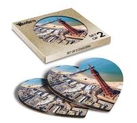 2 x Heart Coasters - Blackpool Tower Central Pier England Cork Backed MDF Glossy Tea Coffee Accessory #50295