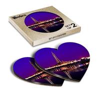 2 x Heart Coasters - Blackpool Tower Night Sky England UK Cork Backed MDF Glossy Tea Coffee Accessory #50297