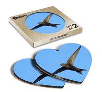2 x Heart Coasters - Common Swift Bird Wild Nature Cork Backed MDF Glossy Tea Coffee Accessory #52735