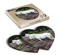2 x Heart Coasters - Grey Highland Ponies Horse Pony Cork Backed MDF Glossy Tea Coffee Accessory #51102