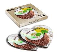 2 x Heart Coasters - Pinacolada in Coconut Tropical Drink Cork Backed MDF Glossy Tea Coffee Accessory #51676