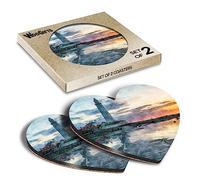 2 x Heart Coasters - St Mary's Island Lighthouse Bay Art Cork Backed MDF Glossy Tea Coffee Accessory #52125