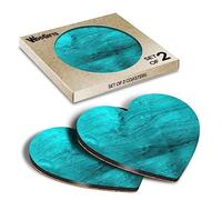 2 x Heart Coasters - Teal Blue Texture Pattern Cork Backed MDF Glossy Tea Coffee Accessory #52238