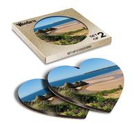 2 x Heart Coasters - Three Cliffs Bay Gower Peninsula Wales Cork Backed MDF Glossy Tea Coffee Accessory #52271