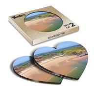 2 x Heart Coasters - Three Cliffs Bay Swansea Wales UK Cork Backed MDF Glossy Tea Coffee Accessory #52272