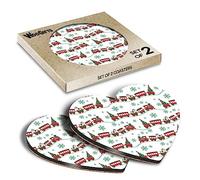 2 x Heart Coasters - Train Set Pattern Traditional Vintage Toy Cork Backed MDF Glossy Tea Coffee Accessory #170133