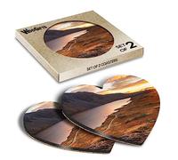 2 x Heart Coasters - Wastwater Sunset Sky Lake District UK Cork Backed MDF Glossy Tea Coffee Accessory #52411