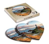 2 x Heart Coasters - Ynys Llanddwyn Island Anglesey Wales Cork Backed MDF Glossy Tea Coffee Accessory #52552