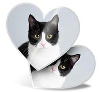 2 x Heart Stickers 15 cm - Black & White Cat Kitten Pet Fun Decals for Laptops,Tablets,Luggage,Scrap Booking,Fridges, #15634