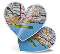 2 x Heart Stickers 15 cm - Bognor Regis Holiday England Map Fun Decals for Laptops,Tablets,Luggage,Scrap Booking,Fridges, #44415