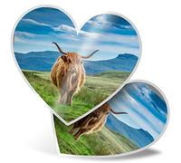 2 x Heart Stickers 15 cm - Highland Horned Cow Scotland Scottish Fun Decals for Laptops,Tablets,Luggage,Scrap Booking,Fridges, #15513