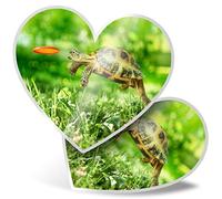2 x Heart Stickers 15 cm - Tortoise Turtle Jumping Frisbee Fun Decals for Laptops,Tablets,Luggage,Scrap Booking,Fridges, #14390